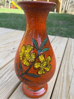 Rosenthal Netter Vintage Italian Orange Vase with Yellow Flowers